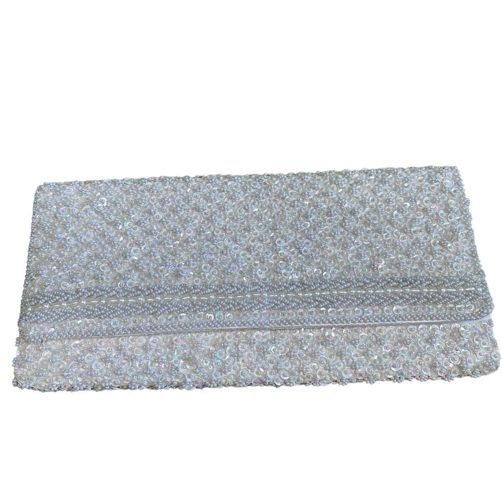 Vintage Handmade Hong Kong White Beaded Clutch Bag
